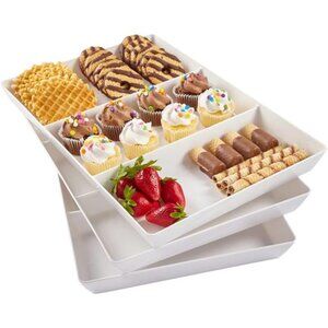 US Acrylic Avant White Plastic Divided Serving Trays (Set of 3) 15” x 10”